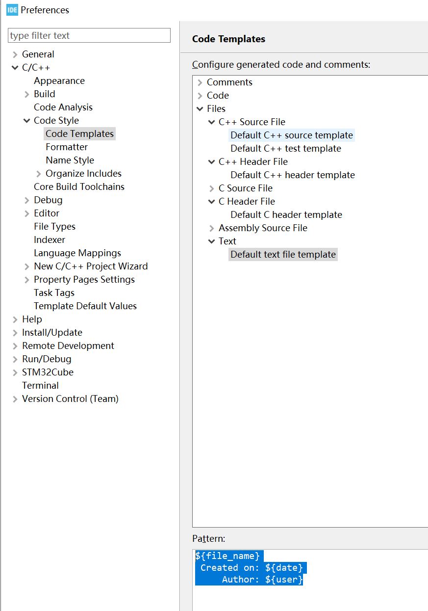 custom STM32CubeIDE template header